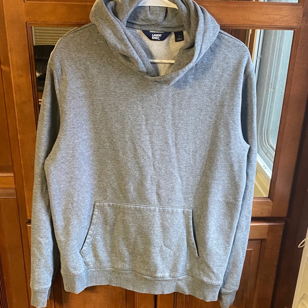 Lands' End Men's Heather Gray Medium Pullover Hoodie Fall Outdoor
